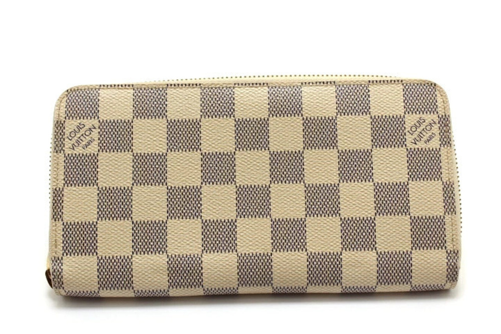 LOUIS VUITTON Zippy Wallet Round Zipper Long Damier Azur White
